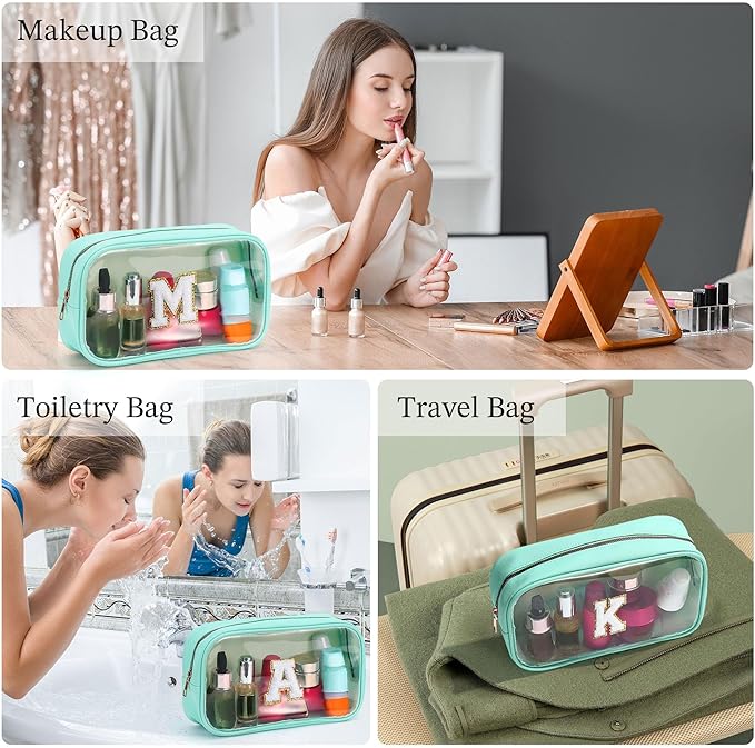 YOOLIFE Initial Make Up Bag Travel Toiletry Bag, Clear Makeup Bags Preppy Cosmetic Bags Organizer Travel Essentials Gifts for Women Teen Girlfriend Teacher Mom Birthday Girl Gift Makeup Case Blue M