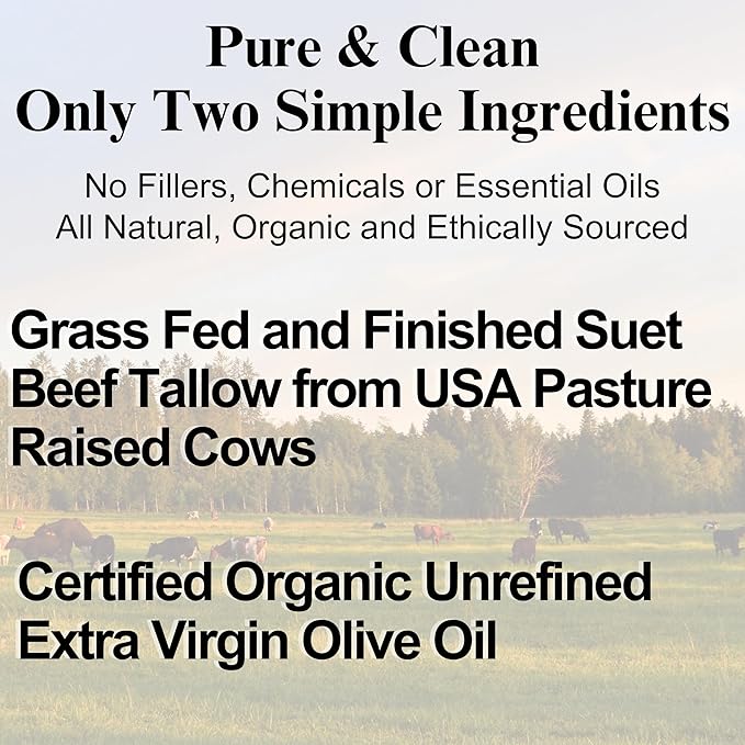 Whipped Beef Tallow for Skin – 100% Grass Fed Tallow Moisturizer for Face, Organic Body Butter, Rosacea, Eczema, Babies, Sensitive Skin (Unscented) 2oz