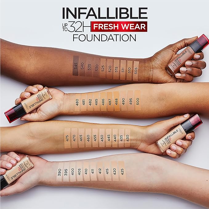 L'Oreal Paris Makeup Infallible Up to 32 Hour Fresh Wear Lightweight Foundation, 488 Caramel, 1 Fl Oz, Packaging May Vary