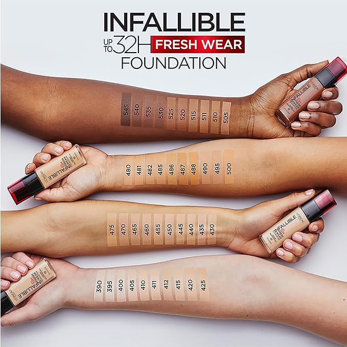 L'Oreal Paris Makeup Infallible Up to 32 Hour Fresh Wear Lightweight Foundation, 482 Radiant Sun, 1 Fl Oz, Packaging May Vary