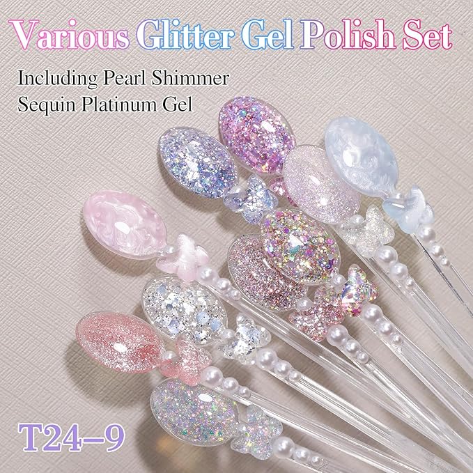 Double Rhythm 28Pcs 0.5Oz Glitter Gel Nail Polish Set Same Color Same Bottle Soak Off Gel Polish Kit Nail Art Manicure Salon DIY at Home (Sparkle Pearl Shimmer Collection-T24-9)