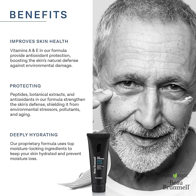 Beau Brummell for Men Matte Finish Face Moisturizer | Fast Absorbing, Lightweight Face Lotion with Vitamins A+E, Aloe Vera & Caffeine | Anti-aging, For Dry or Oily Skin | 4 OZ Tube | Made In America
