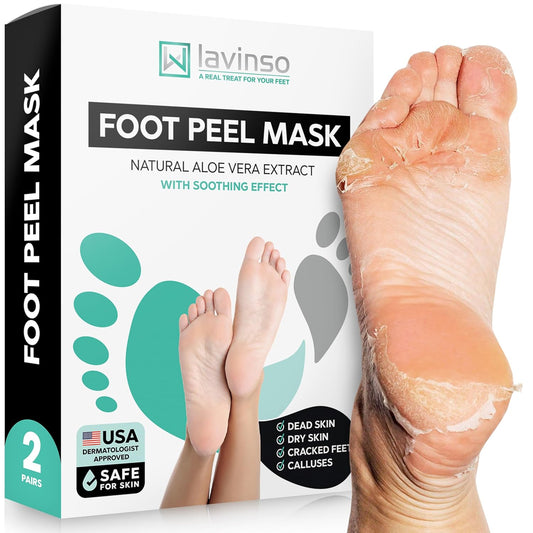 Lavinso Foot Peel Mask for Dry Cracked Feet – 2 Pack Peeling Mask Removes Dead Skin and Calluses - Exfoliating for Soft Baby Feet, Original Scent