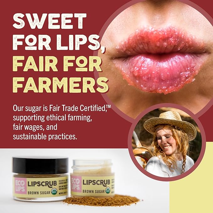 Eco Lips LIP SUGAR SCRUB 2 Pack (2-0.5oz jars) 100% Organic Lip Care Treatment with Organic Sugar & Coconut Oil - Gently Exfoliate & Polish Dry, Flaky Lips, 100% Edible (Vanilla Bean & Brown Sugar)