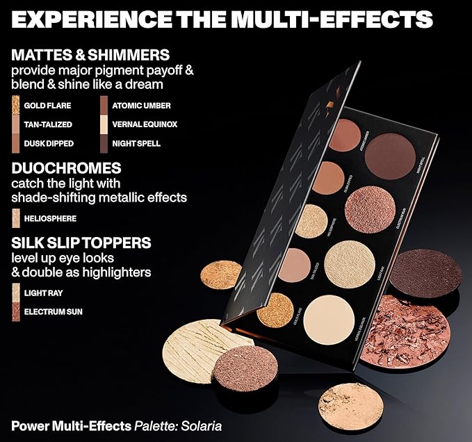 Morphe Makeup Palette - Power Multi-Effects Palette with Mattes, Shimmers, Duochromes & Silk Slip Toppers - Made to Build, Blend & Layer for Everyday Versatile Makeup Looks - Solaria (0.65 oz)