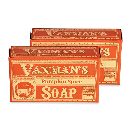 VanMan Tallow & Pumpkin Spice Soap Bar – Grass-Fed Beef Tallow with Organic Pumpkin Puree & Spice Blend – Nourishing Face & Body Soap, 3.8oz - 2 Pack