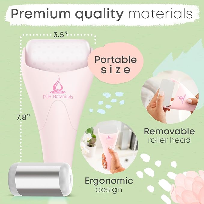 Ice Roller Face Massager 2 in 1 Set- Therapeutic Cooling to Naturally Tone & Tighten | Brighten Complexion and Reduce Wrinkles, Under Eye Puffiness | Facial Cool Ice Rollers for Migraine + Pain Relief