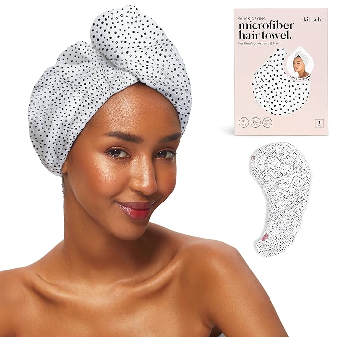 Kitsch Microfiber Hair Towel Wrap for Women - Microfiber Towel, Super Absorbent, Quick Dry, Anti-Frizz - for Long and Short Hairs, Turbans for Women, Wet and Curly Hair Wrap - Micro Dot