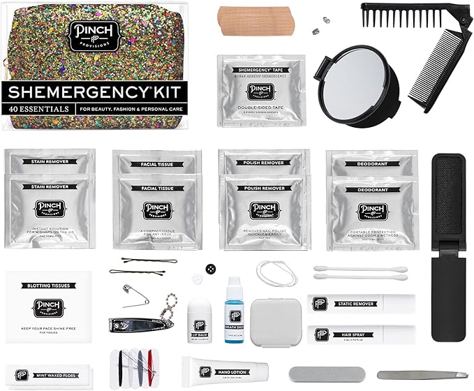 Pinch Provisions Shemergency Kit for Her, 40 Emergency Essential Items, Compact, Multi-Functional Pouch, Gift for Women, Birthday, Bachelorette Parties, and More!