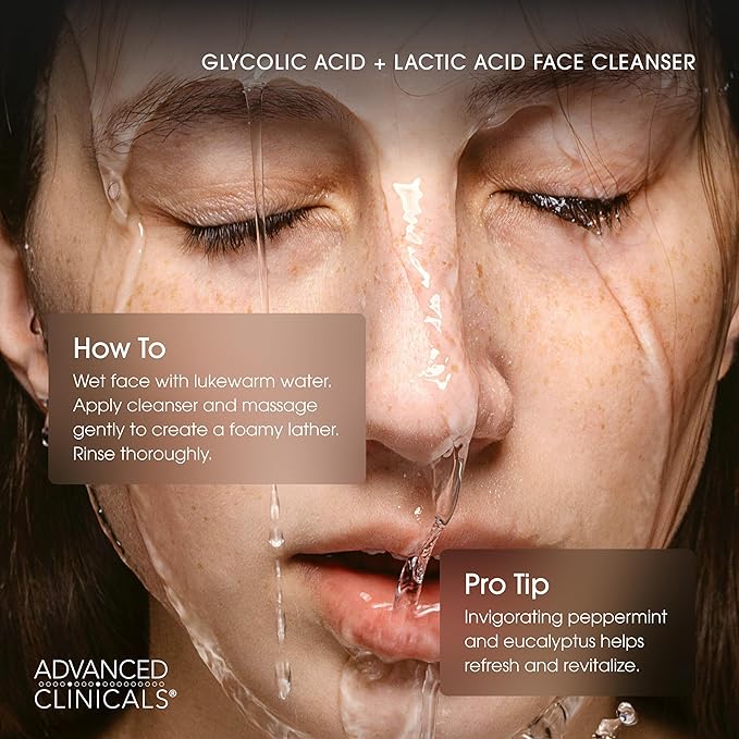 Advanced Clinicals Glycolic Acid Exfoliating Face Wash For Women & Men | Lactic Acid & Salicylic Acid Facial Cleanser | Glycerin Gel Gleanser Helps Gently Exfoliate & Cleanse Dirt & Oil, 11.75 Fl Oz