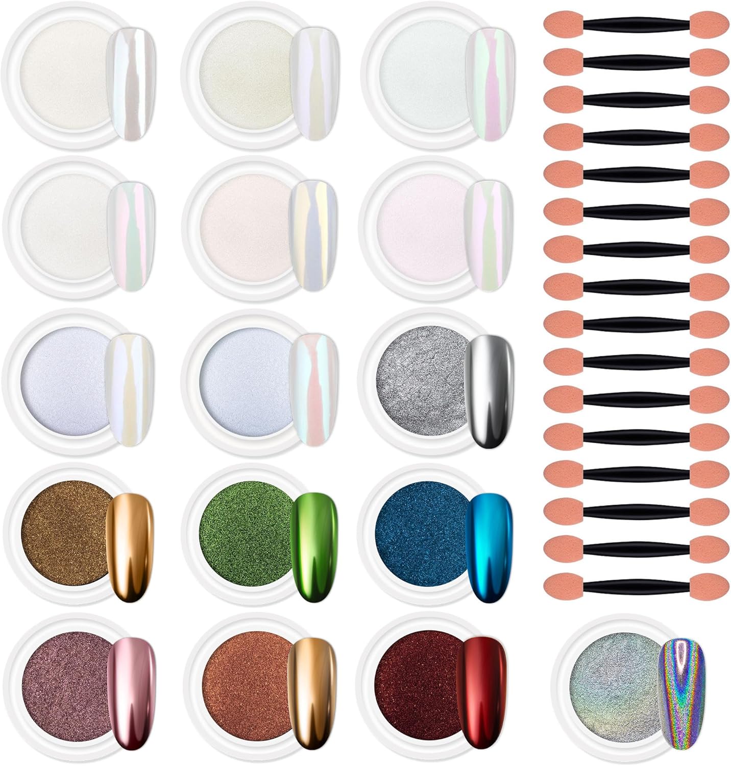 Artdone 16 Colors Chrome Nail Powder, Iridescent Aurora Chameleon Powder Metallic Mirror Effect Pigment Pearlescent Mermaid Pigment Pearl Glitter Dust Kit, Nail Art Decoration, Resin Craft