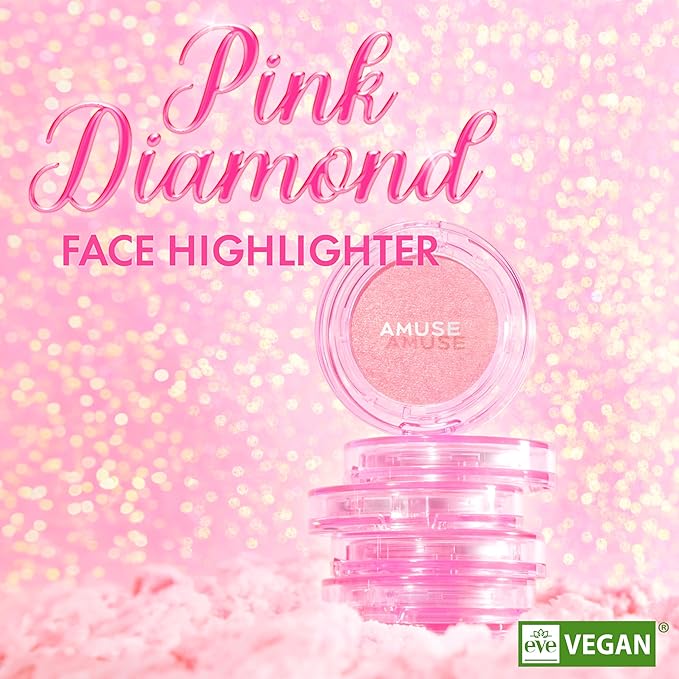 Amuse SEOUL Face Diamond Pink Diamond Highlighter | High Glossy Face Illuminator Highlighting Powder, Highlighter Makeup, Shimmer Glow, Rose & Gold Glow Highlighter, Cruelty-Free & Vegan (4.7g)