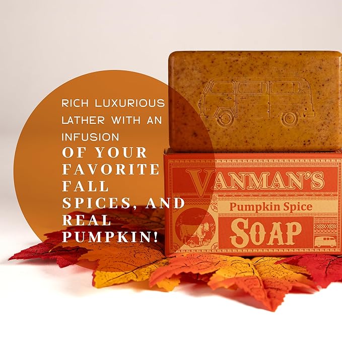 VanMan Tallow & Pumpkin Spice Soap Bar – Grass-Fed Beef Tallow with Organic Pumpkin Puree & Spice Blend – Nourishing Face & Body Soap, 3.8oz - 3 Pack