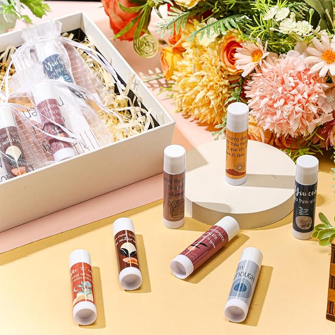Mental Health Awareness Gifts Lip Balm Bulk Inspirational Lip Balm with Positive Daily Affirmation Cards Self Care Gifts Gifts for Women Men Stress Relief Family Reunion Favor(30 Sets)