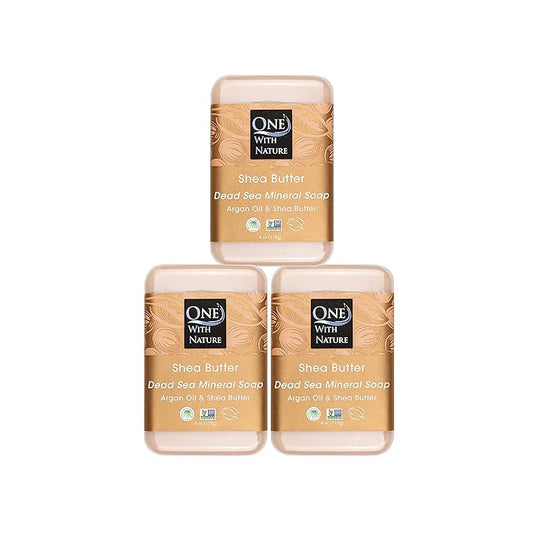 One With Nature Dead Sea Salt Shea Butter Soap 4oz 3-Pack – Purifying and Exfoliating Soap Bar with Dead Sea Minerals for Face & Body, for Men & Women