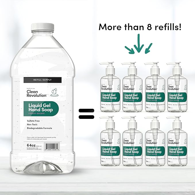 Clean Revolution Liquid Gel Hand Soap, Silky Rich Liquid, Quick Lather, Fast Rinsing, Contains Real Essential Oils (Forest Escape) 64 Fl Oz