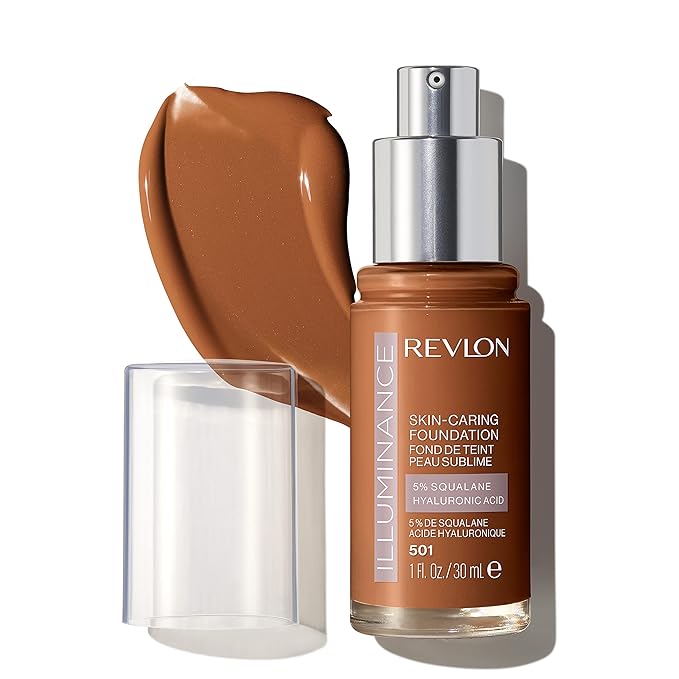 Revlon Illuminance Skin-Caring Liquid Foundation, Hyaluronic Acid, Hydrating and Nourishing Formula with Medium Coverage, 501 Toasted Caramel (Pack of 1)