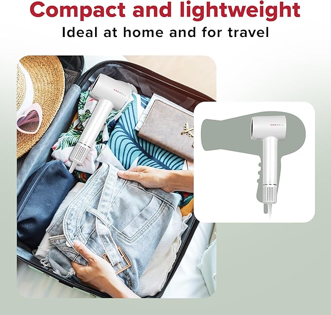 GroWell Ionic Hair Dryer, High-Speed Brushless Motor Professional Blow Dryer for Fast Drying, Low Noise, Lightweight, Compact Hair-Dryer with Diffuser for Curly Hair (3 Pack)