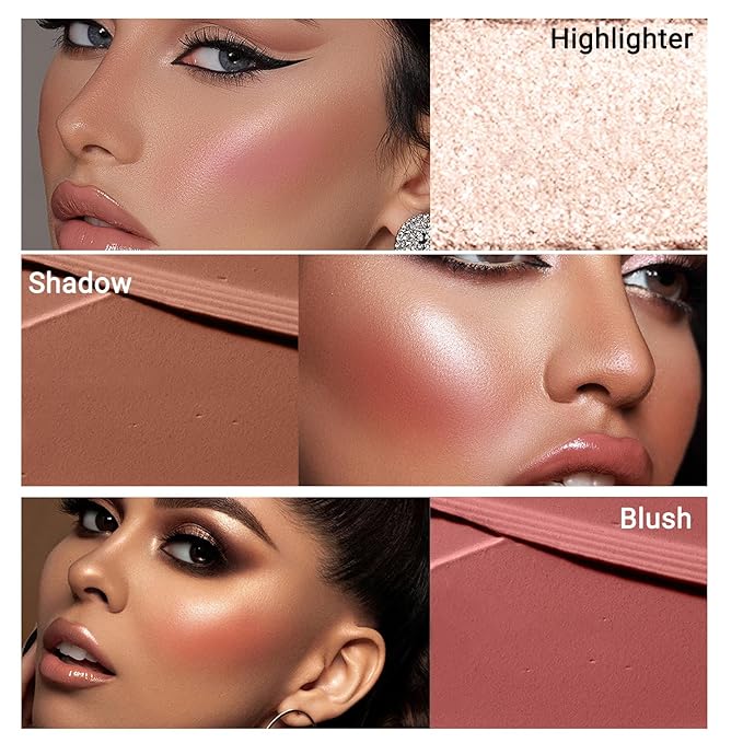 3Pcs Cream Contour Stick, with Highlighter Stick Bronzer Stick Blush Stick, Face Contour Stick Highlighter Makeup with Makeup Brush and Sponge for Sculpt the Cheeks, Long Lasting, Waterproof