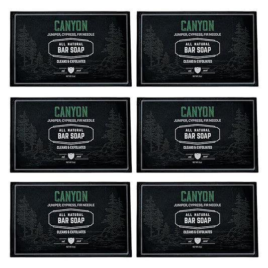 Live Bearded All-Natural Bar Soap for Men, 6-Pack of 5 oz - Made in the USA - Exfoliates and Moisturizes - Charcoal, Pumice, Shea Butter | Canyon Scent - Juniper, Cypress, Fir Needle