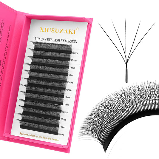W Lash Extensions Supplies 5D Eyelash Extensions W Shape 0.07mm Thickness C Curl 13mm Premade Fans Easy Fan Lashes Volume Matte Black 12 Rows Crisscross Eye Lashes(W-5D-0.07-C,13mm)