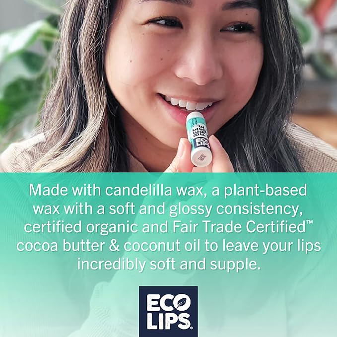 Eco Lips Bee Free Vegan Unscented 100% Natural Lip Balm - Soothe and Moisturize Dry, Cracked and Chapped Lips - 100% Plastic-Free Plant Pod Packaging - Made in USA (6 Tubes)