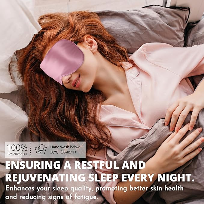 Sleep Mask, Silk Eye Mask for Sleeping with Adjustable Strap, Satin Blackout Sleeping Eye Mask for Men&Women, Comfortable Blindfold Eyeshade for Night Sleep(22 Momme Pink)