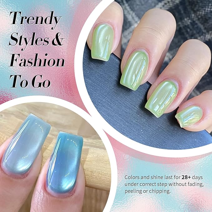 BORN PRETTY Magnetic Gel Nail Polish Pastel Water Light Cat Magnetic Eye Gel Jelly Glass Crystal Magnetic Gel Polish Glitter Shimmer Auroras Magnetic Gel Nail Art Manicure Kit 6PCS