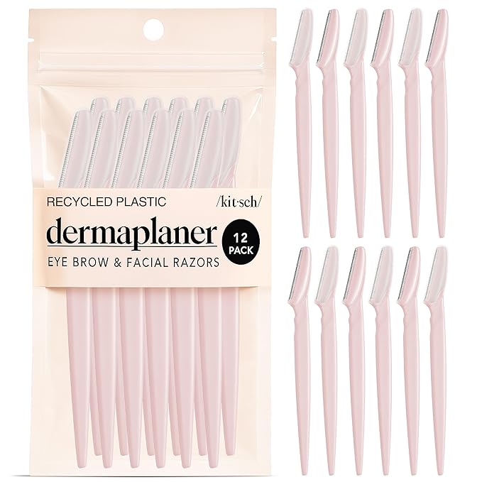 Kitsch Dermaplane Razor for Women Face - Face Razors for Women and Men - Eyebrow Trimmer, Shaver, Recycled Plastic Dermaplaning and Skin Care Tool - Blush, 12 pcs
