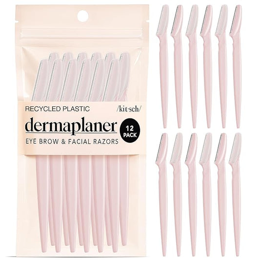 Kitsch Dermaplane Razor for Women Face - Face Razors for Women and Men - Eyebrow Trimmer, Shaver, Recycled Plastic Dermaplaning and Skin Care Tool - Blush, 12 pcs