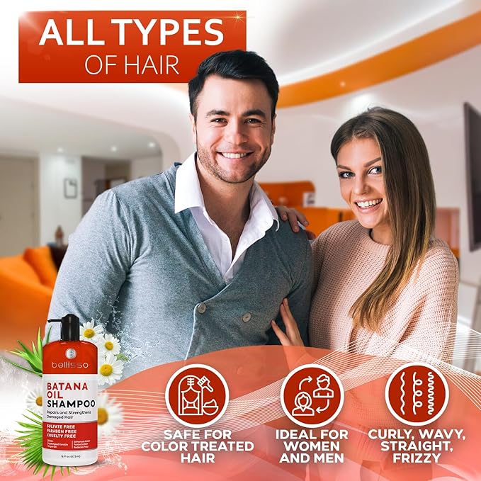 Batana Oil Shampoo - Volumizing Salon Formula for Thinning and Fine Hair Women and Men - Sulfate and Paraben Free - Thickening Volume Boost for Thicker, Fuller Hair - With Argan Oil - 16 Fl Oz