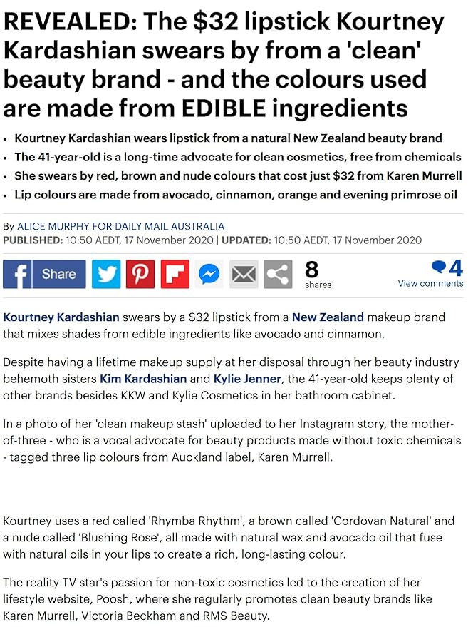 Karen Murrell - Natural Lip Stick - Lipstick 15 Peony Petal - Coral Lipstick - Matte Finish, 100% Natural Ingredients, Moisturizes & Hydrates Lips - Paraben & Cruelty Free