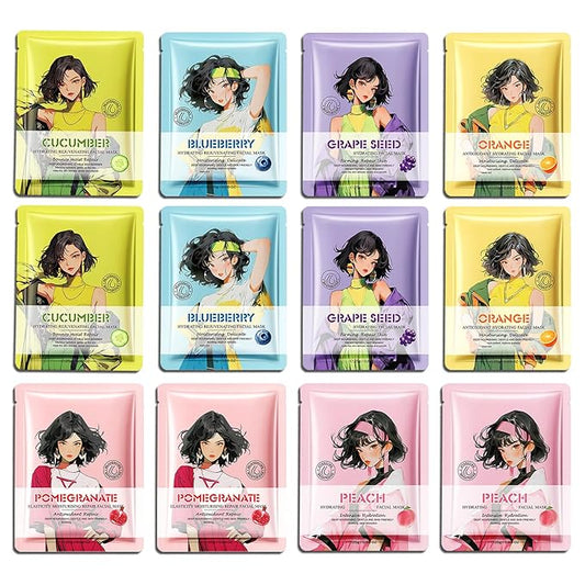 12 Pack Variety Facial Sheet Masks Skin Care Set, Hydrating Bulk Sheet Face Masks Skincare Gifts Set for Women Men, Long Lasting Moisturizing Face Mask Skincare for All Skin Type（10)