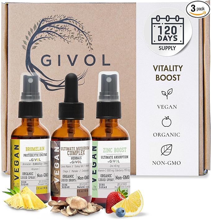 Digestive Harmony Bundle Liquid Vitamin Trio Mushroom Complex Lions Mane, Reishi, Maitake & Chaga, Zinc Picolinate & Bromelain | Non-GMO | Gluten Free | Sugar Free | 2 Fl Oz | 240 Days Supply