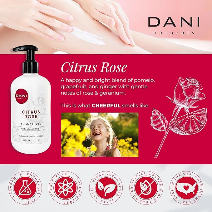 Naturals Hand & Body Lotion - Citrus Rose Scented, Deep Hydration Lotion for Dry Skin, With Shea Butter & Aloe Vera, Natural & Organic Ingredients, Paraben-Free, 12 Oz