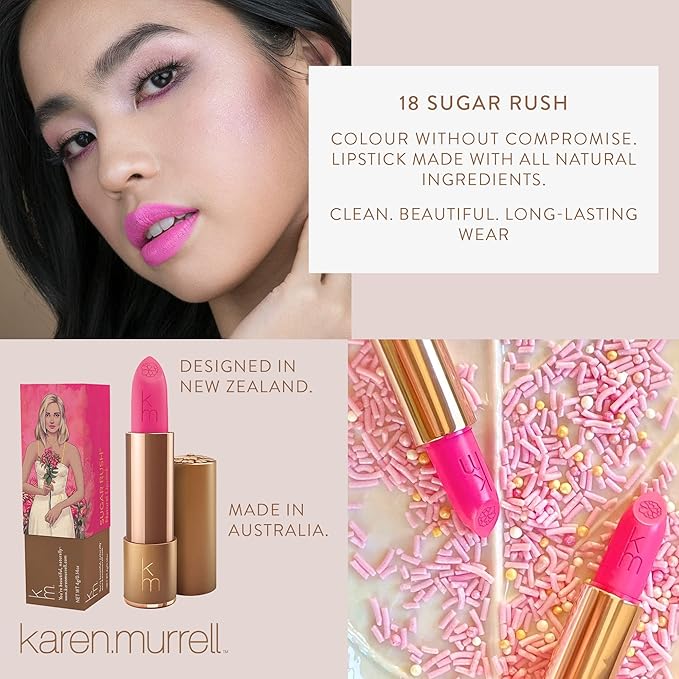 Karen Murrell - Natural Lip Stick - Lipstick 18 Sugar Rush - Hot Pink Lipstick - Matte Finish, 100% Natural Ingredients, Moisturizes & Hydrates Lips - Paraben & Cruelty Free
