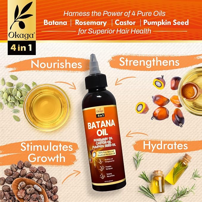 Batana Oil for Hair Growth with Rosemary, Castor, and Pumpkin Seed Oils, 100% Pure Unrefined Honduran Formula, Strengthens, Nourishes, Revives Scalp & Strands, Natural Care for All Types (5oz)