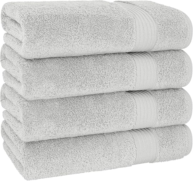 Cotton Paradise 4 Piece Turkish Bath Towels for Bathroom, 100% Cotton Extra Large Soft Plush Towels Bathroom Set, Silver Grey