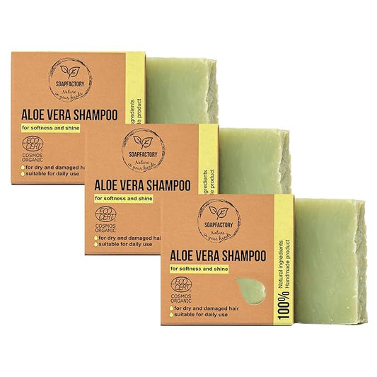 SoapFactory Organic Solid Shampoo Bar for thinning Hair, Hair Soap with Aloe Vera for Men and Women, 100% Natural, Vegan, Handmade, Plastic Free, 3 ounce (Pack of 3)