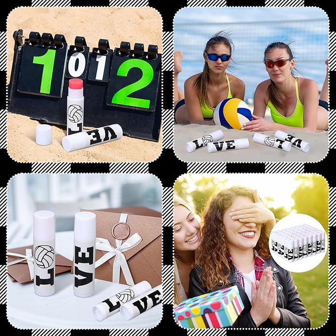 50 Pcs Happy Birthday Lip Balm Bulk Volleyball Moisturizing Lip Gloss with Natural Ingredients Lip Balm Bulk Gifts Baskets Business for Girls Men Women and Children Party (Stylish Volleyball)