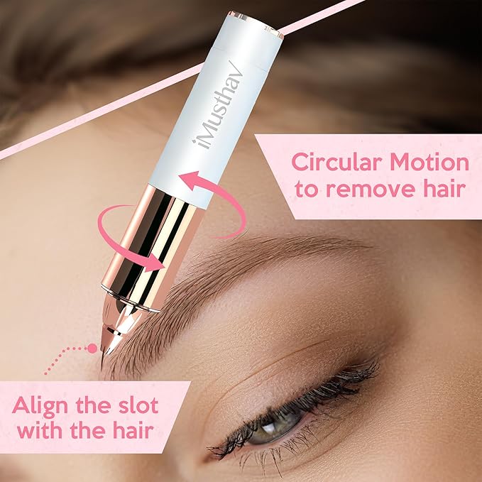 Portable Eyebrow Hair Remover for Women – Painless, Fast & Precise Flawless Electric Razor & Epilator for Eyebrow, Nose, Ear Hair Removal – 18K Gold-Plated, 360° LED Light