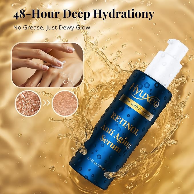Anti Aging Serum, Retinol Serum for Face with Squalane and Hydrolyzed Collagen, Improve Fine Lines and Hydrate Skin, Wrinkle Retinol for Various Types of Skin Women/Men(1.7 Fl Oz)