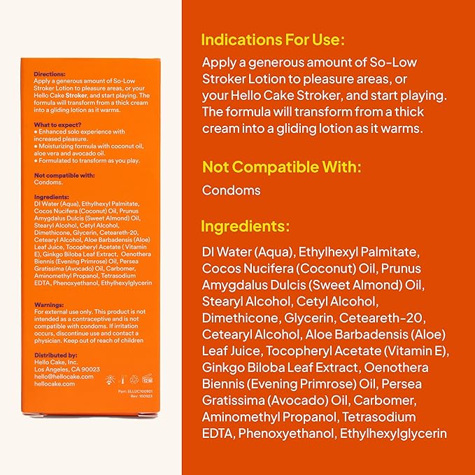 Hello Cake So-Low Stroker Lotion - Below the Belt Solo Cream for Men, Natural Moisturizing Ingredients Coconut Oil, Avocado Oil, Aloe Vera, 1.7 fl oz