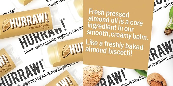 Hurraw! Almond, Coconut, Licorice Lip Balms, 3 Pack Bundle: Organic, Certified Vegan, Cruelty and Gluten Free. Non-GMO, 100% Natural. Bee, Shea, Soy & Palm Free. Made in USA