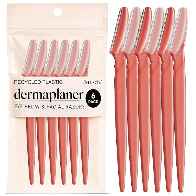 Kitsch Dermaplane Razor for Women Face - Face Razors for Women and Men - Eyebrow Trimmer, Shaver, Recycled Plastic Dermaplaning and Skin Care Tool - Coral, 6 pcs