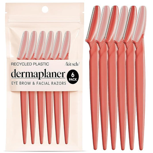 Kitsch Dermaplane Razor for Women Face - Face Razors for Women and Men - Eyebrow Trimmer, Shaver, Recycled Plastic Dermaplaning and Skin Care Tool - Coral, 6 pcs