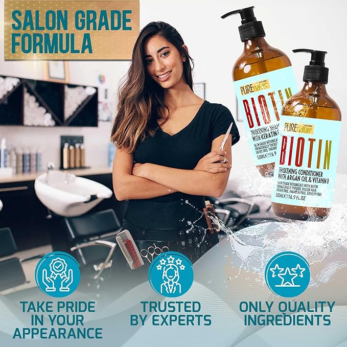 Biotin Shampoo and Conditioner Set - Volume Boosting Formula for Men and Women to Help Thinning Hair - Sulfate and Paraben Free with Thickening Properties - Volumizing Products to Improve Fullness