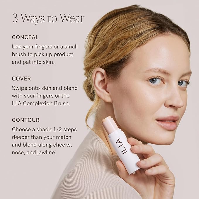 ILIA - Skin Rewind Complexion Stick - Foundation + Concealer + Skincare | Non-Toxic, Vegan, Cruelty-Free, Clean Makeup (6N - Aspen, 0.35 oz | 10 g)