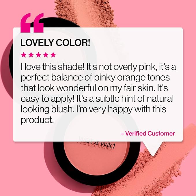 wet n wild Color Icon Blush, Effortless Glow & Seamless Blend infused with Luxuriously Smooth Jojoba Oil, Sheer Finish with a Matte Natural Glow, Cruelty-Free & Vegan - Pearlescent Pink(Packaged)