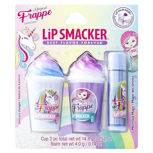 Lip Smacker Magical Frappe Collection 3 Pack Beverage Lip Balm - Moisturizing, Soothing Unicorn & Mermaid Delight/Magic